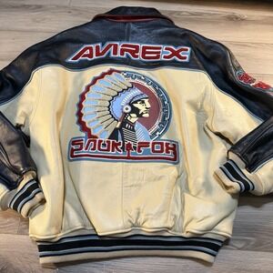 VTG Avirex Snuk & Fox Bomber Jacket Genuine Leather American Flight Jacket Men L